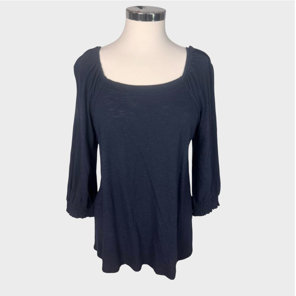 J. Jill Womens Small Navy Blue Square Neck 3/4 Sleeve Top Cotton Tencell Modal - Picture 2 of 10